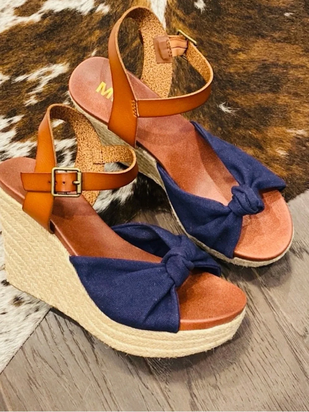 MIA Navy Lorryan Knot Espadrille Wedge Sandals with Tan Ankle Strap - Picture 8 of 10